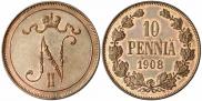 Монета 10 пенни 1907 года, , Медь