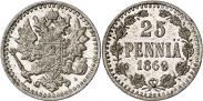 Монета 25 пенни 1868 года, , Серебро