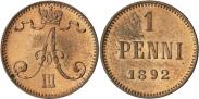 Монета 1 пенни 1892 года, , Медь