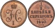 Монета 1/2 копейки 1840 года, Пробные, Медь