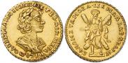 Монета 2 рубля 1725 года, Портрет в античных доспехах, Золото