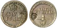 Монета Beard token coin 1705 года, With overstrike, Copper