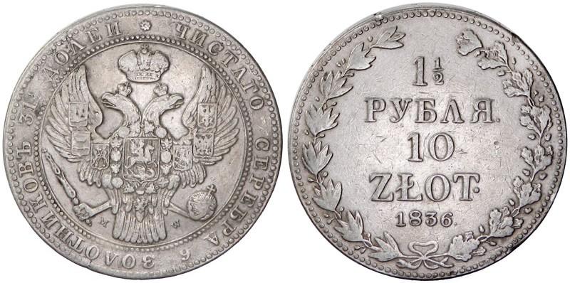 Picture 1,5 roubles - 10 złotych 1836 year MW 