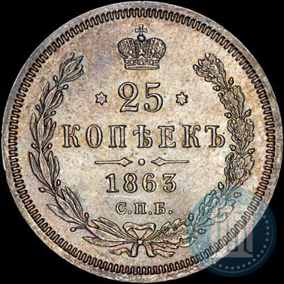 Фото 25 копеек 1863 года СПБ-АБ 