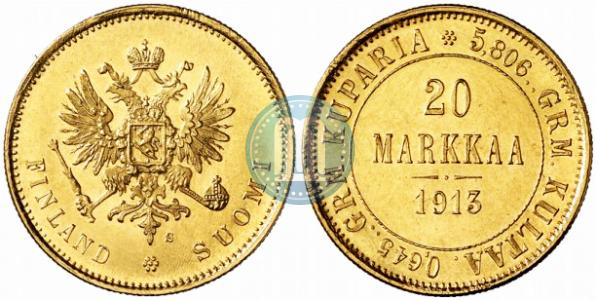 Coins for Finland 20 markkaa Nicholas II