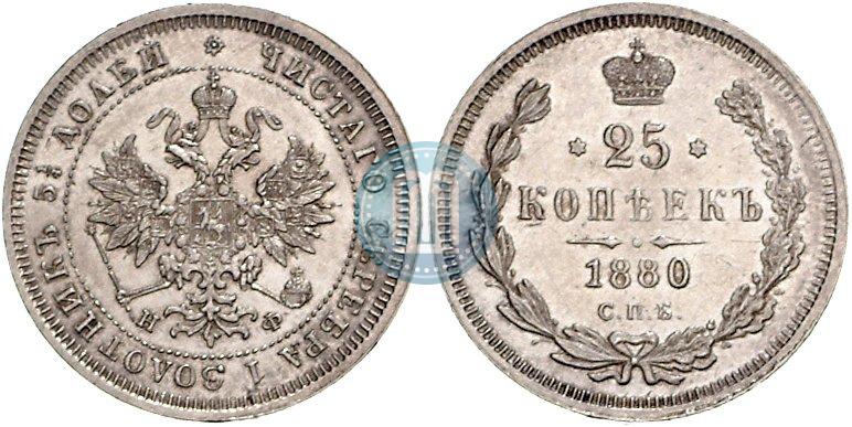 Фото 25 копеек 1880 года СПБ-НФ 