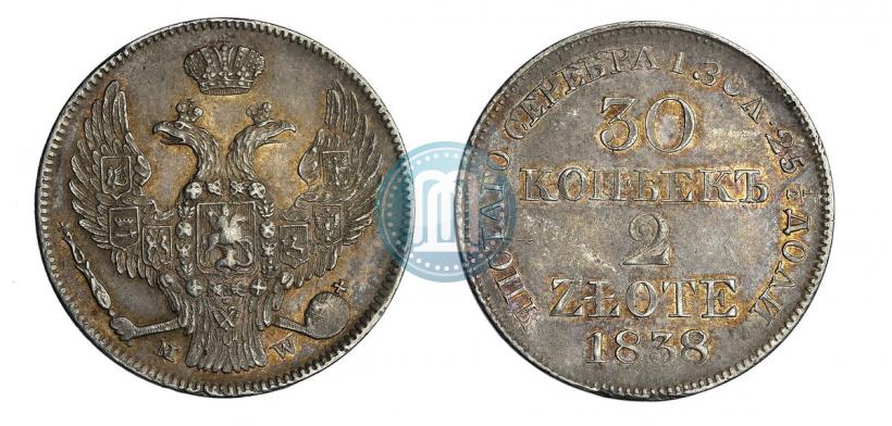 Picture 30 kopecks - 2 złotych 1838 year MW 