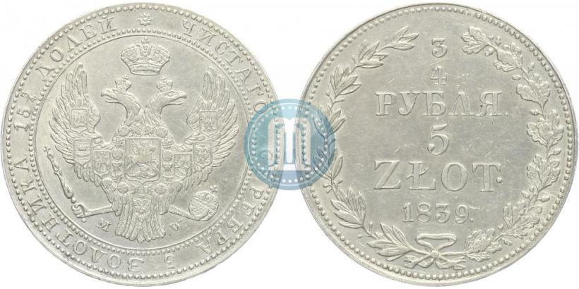 Picture 3/4 roubles - 5 złotych 1839 year MW 