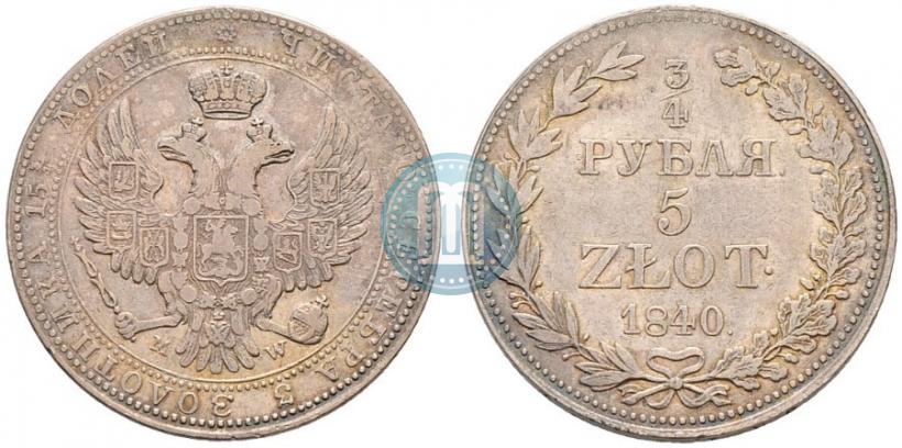 Picture 3/4 roubles - 5 złotych 1840 year MW 