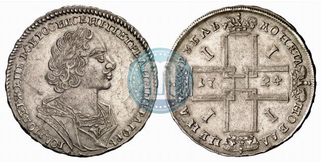 Фото 1 рубль 1724 года  "Портрет в античных доспехах"