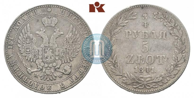 Picture 3/4 roubles - 5 złotych 1841 year MW 