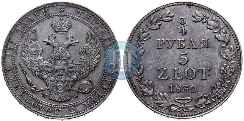 Picture 3/4 roubles - 5 złotych 1839 year MW 