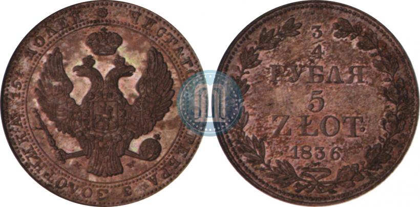 Picture 3/4 roubles - 5 złotych 1836 year MW 