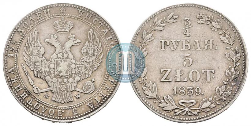 Picture 3/4 roubles - 5 złotych 1839 year MW 