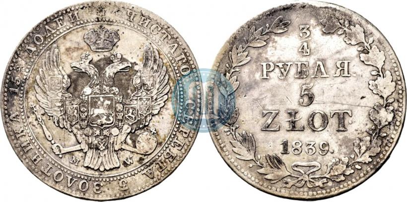 Picture 3/4 roubles - 5 złotych 1839 year MW 