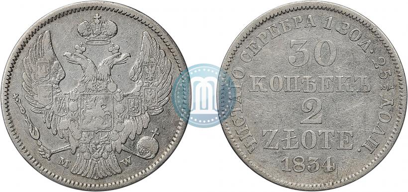 Picture 30 kopecks - 2 złotych 1834 year MW 