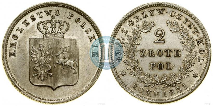 Picture 2 złote 1831 year KG "Polish uprising"