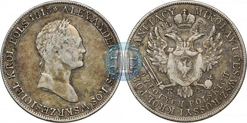 Picture 5 złotych 1832 year KG 