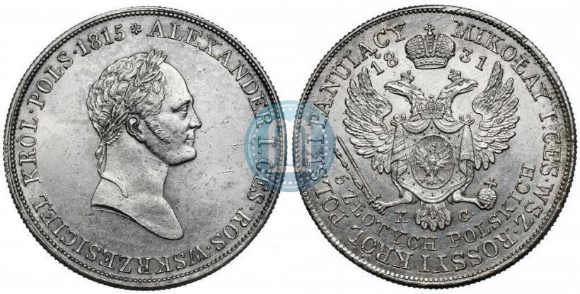 Picture 5 złotych 1831 year KG 