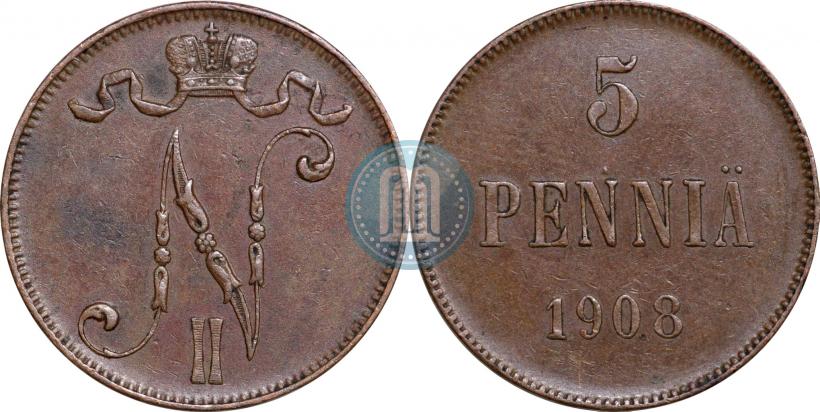 Picture 5 pennia 1908 year  