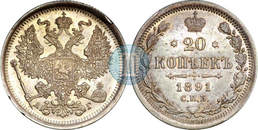 Фото 20 копеек 1891 года СПБ-АГ 