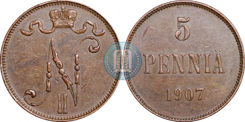 Picture 5 pennia 1907 year  