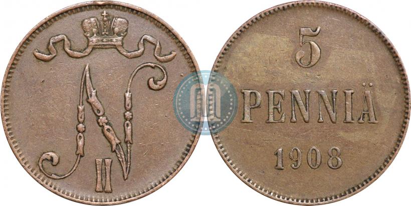 Picture 5 pennia 1908 year  