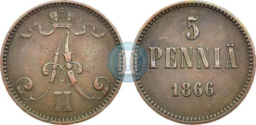 Picture 5 pennia 1866 year  