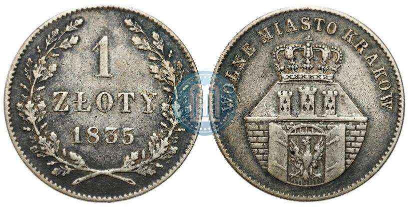 Picture 1 złoty 1835 year  "Free city of Kraków"