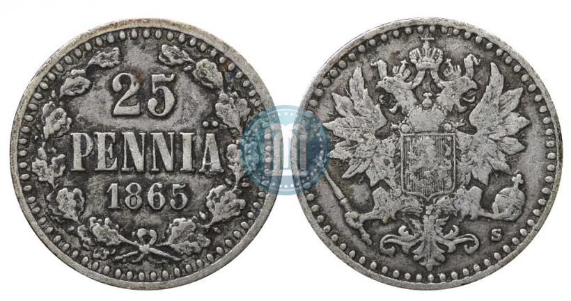 Фото 25 пенни 1865 года S 