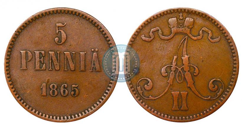 Picture 5 pennia 1865 year  