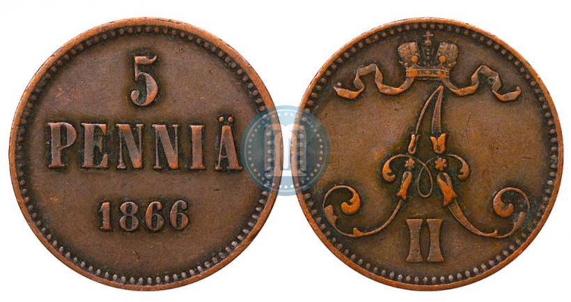 Picture 5 pennia 1866 year  