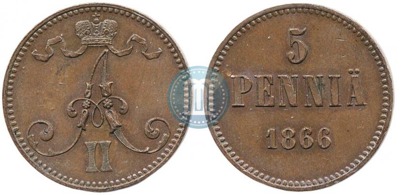 Picture 5 pennia 1866 year  